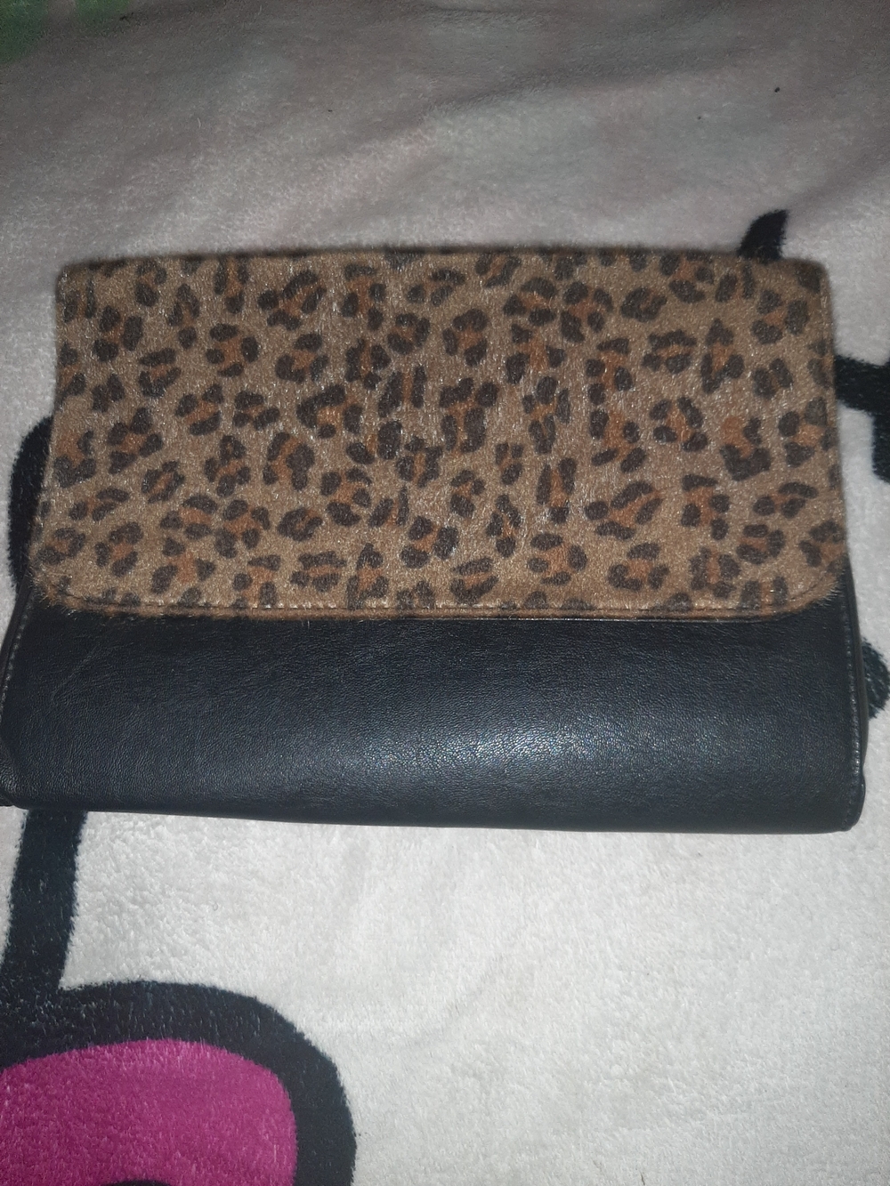 Leopard Print Flap Clutch Bag With Strap in Brown and Black